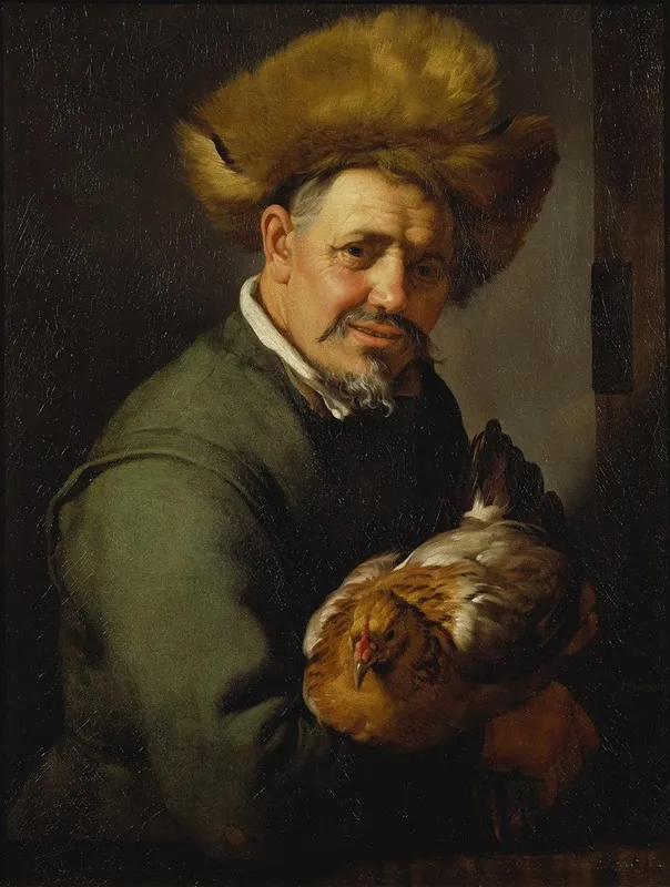 Old Man With A Hen Wall Art by Hendrick Bloemaert - High-Resolution Digital Print