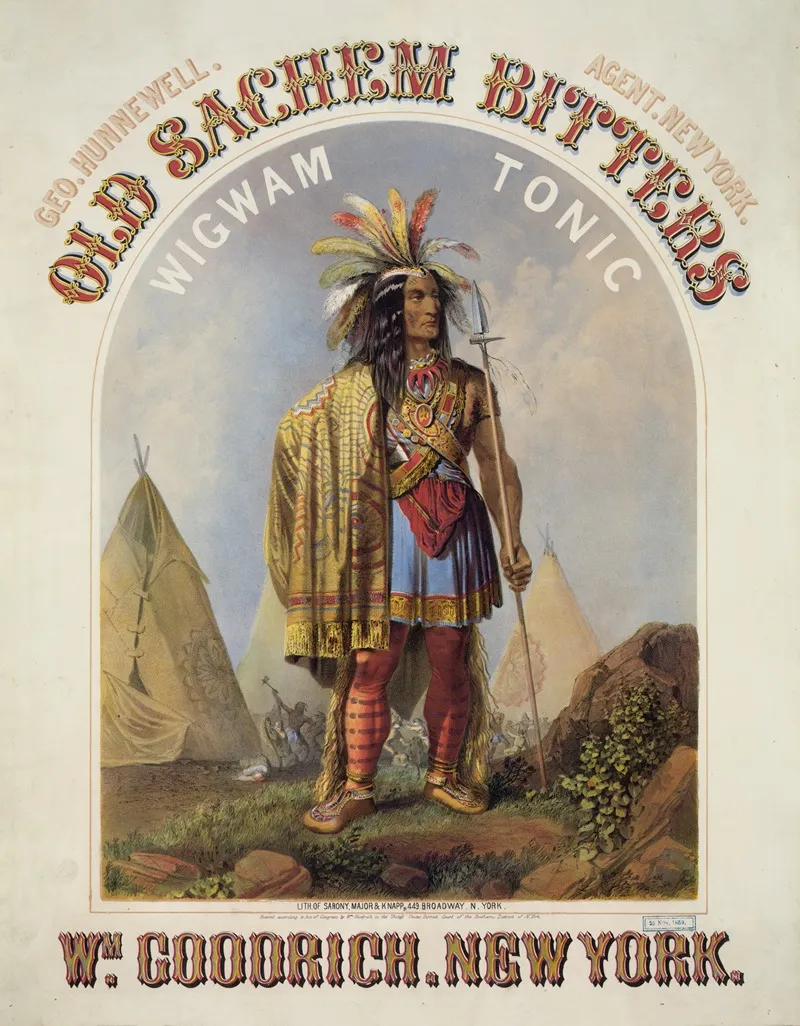 Old Sachem Bitters Wigwam Tonic Wm Goodrich New York Geo Hunnewell Agent New York Wall Art by Sarony, Major &amp; Knapp Lith. - High-Resolution Digital Print