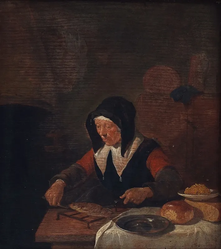 Old Woman At Her Meal Wall Art by Quirijn Van Brekelenkam - High-Resolution Digital Print