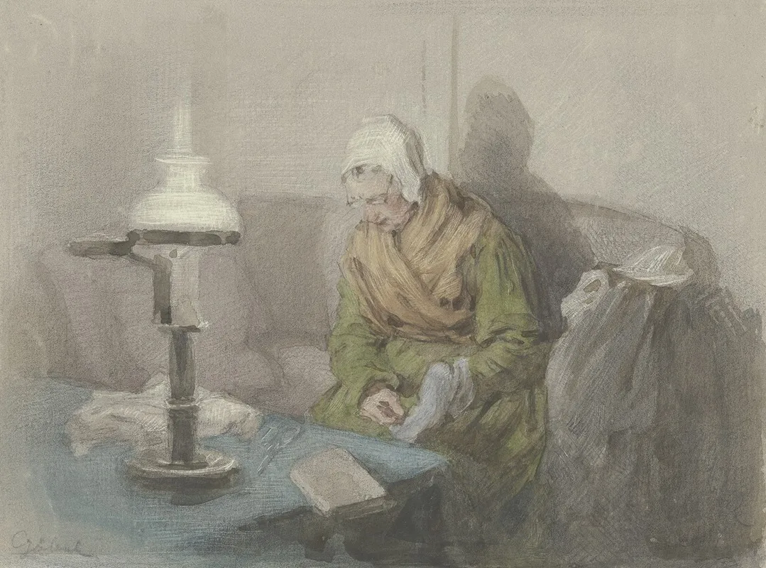 Old Woman By Lamplight Wall Art by Angilbert Göbel - High-Resolution Digital Print