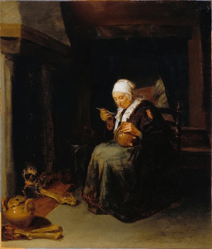Old Woman Eating Wall Art by Quirijn Van Brekelenkam - High-Resolution Digital Print