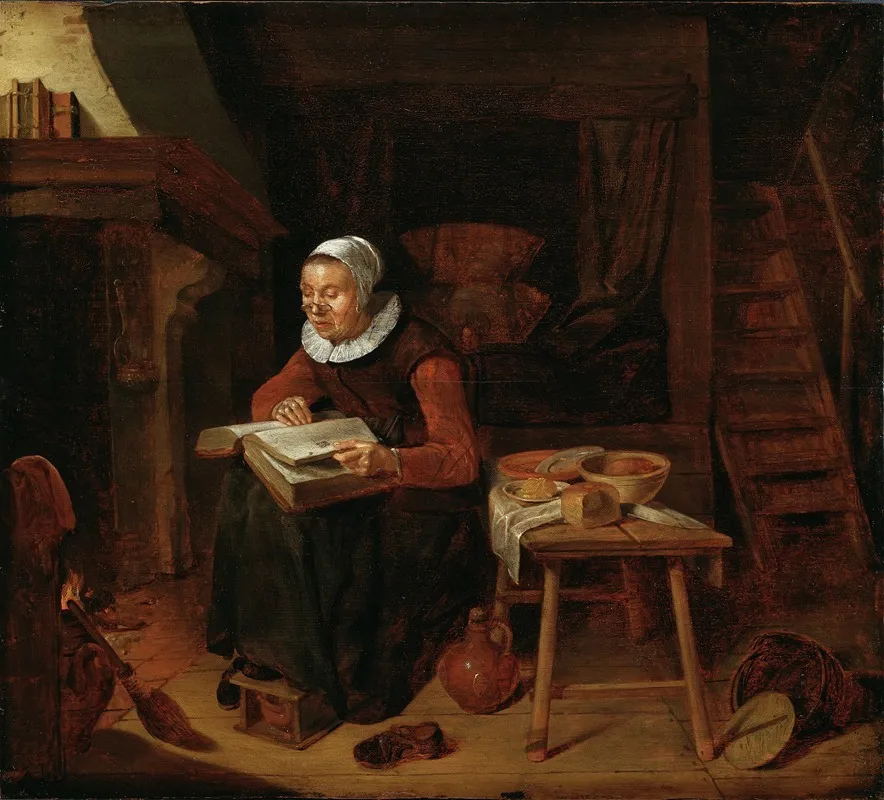 Old Woman Reading The Bible Wall Art by Quirijn Van Brekelenkam - High-Resolution Digital Print