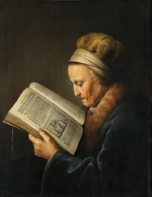 Old Woman Reading Wall Art by Gerrit Dou - High-Resolution Digital Print