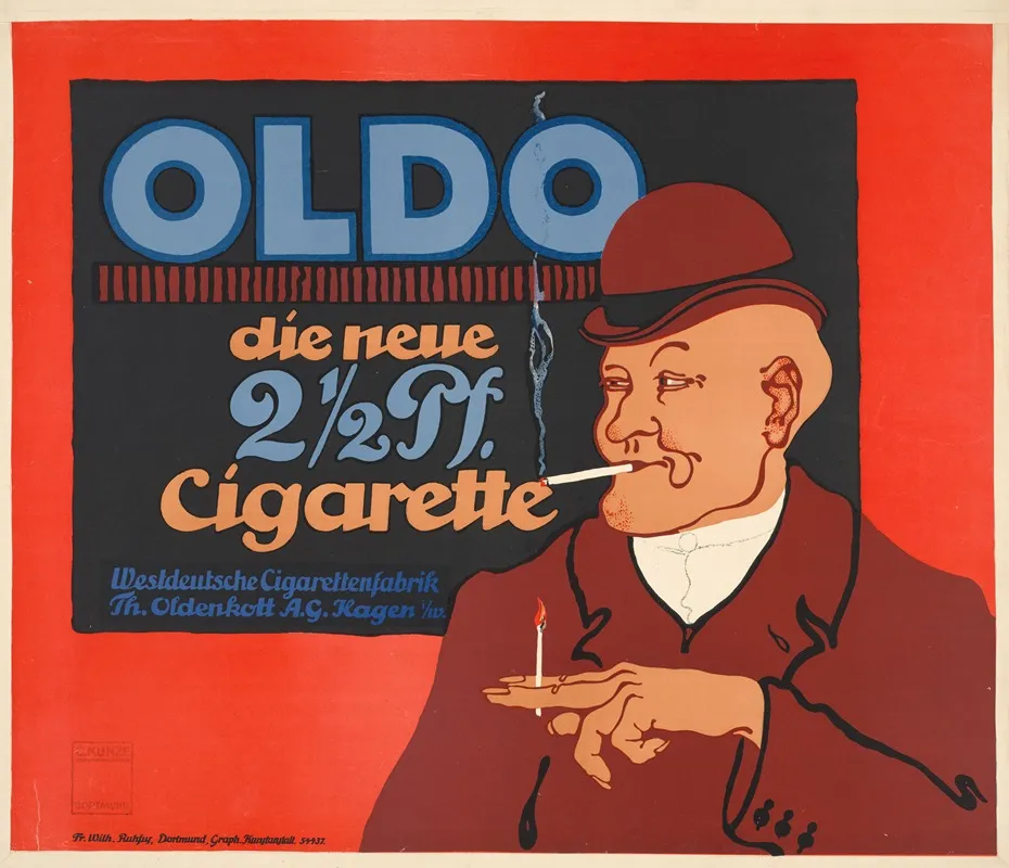 Oldo Die Neue 2 12 Pf Cigarette Westdeutsche Cigarettenfabrik Th Oldenkol Und A G Kagen Wall Art by Carl Kunze - High-Resolution Digital Print