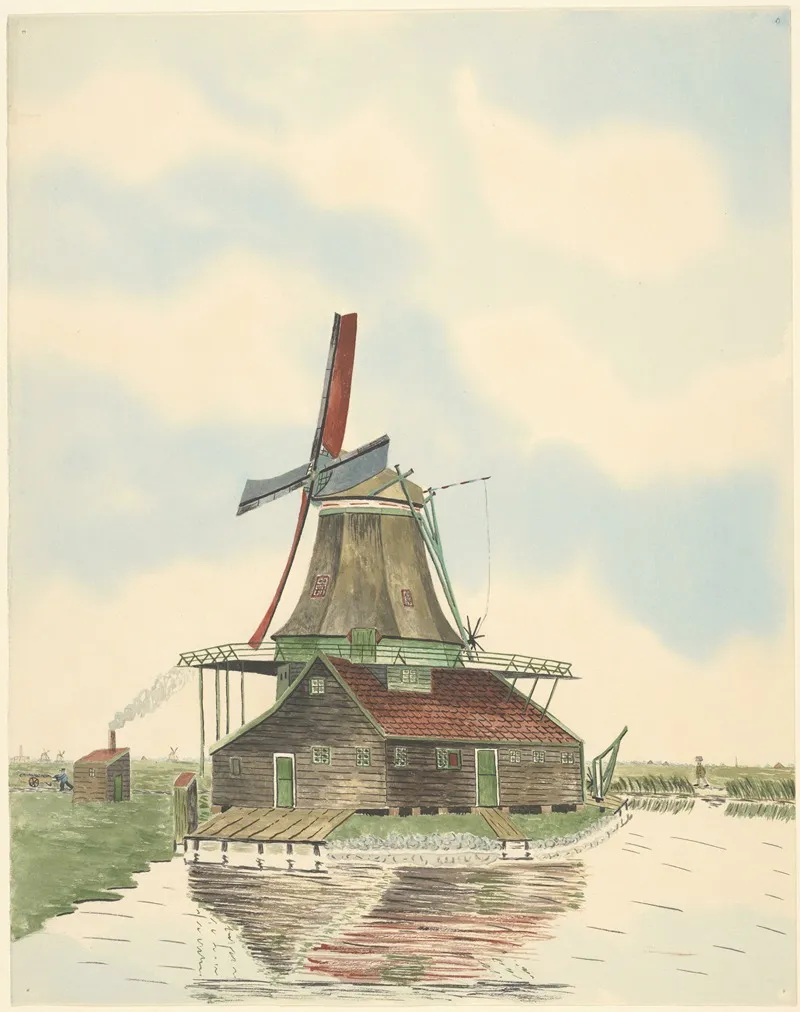 Oliemolen De Kat Aan De Kalverringdijk Gezien Van De Noordkant Wall Art by Johannes Nicolaas Eijman - High-Resolution Digital Print
