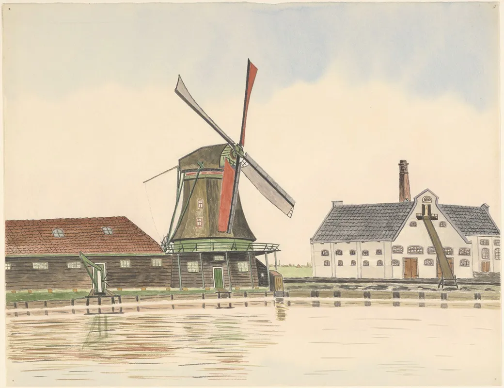 Oliemolen De Spattert Of De Spatter Te Wormer Binnendijks Aan De Wormerdijk Of Ringdijk Aan De Zaan Aan De Oostzijde Van De In 1889 Gebouwde Zaanbrug Wall Art by Johannes Nicolaas Eijman - High-Resolution Digital Print