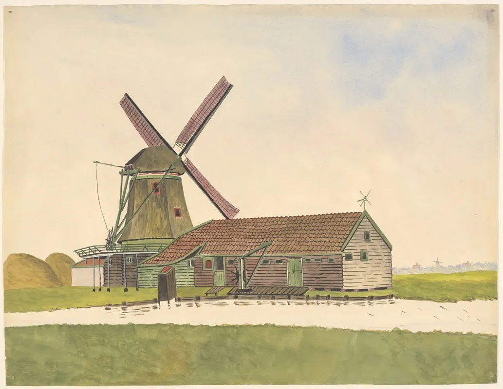 Oliemolen De Zoeker Met Schuur Hijskraan En Stilletje Wall Art by Johannes Nicolaas Eijman - High-Resolution Digital Print