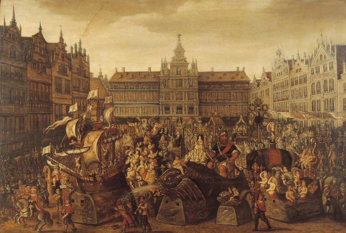 Olieverf Op Paneel De Antwerpse Ommegang Op De Grote Markt Wall Art by Alexander Casteels II - High-Resolution Digital Print