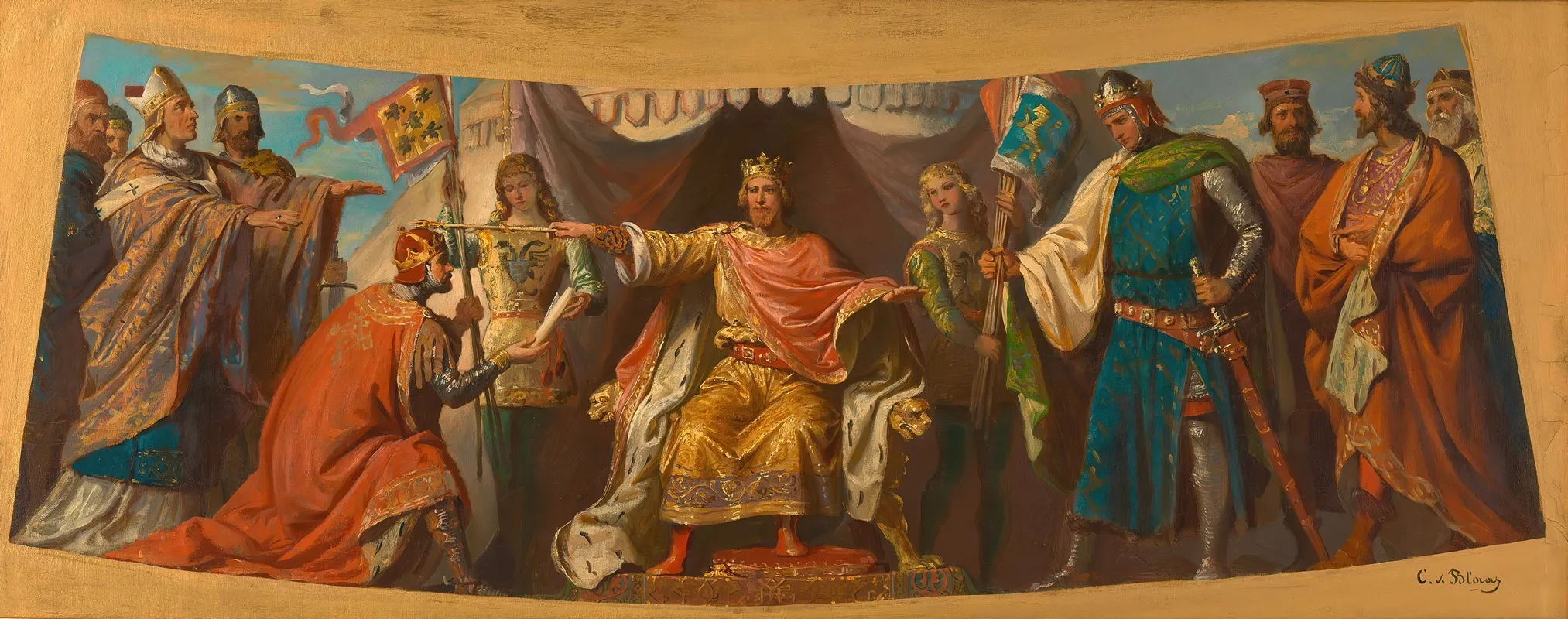 Olskizze Fur Die Fresken In Der Ruhmeshalle Des Arsenals Friedrich Barbarossa Belehnt Heinrich Jasomirgott Und Heinrich Den Lowen