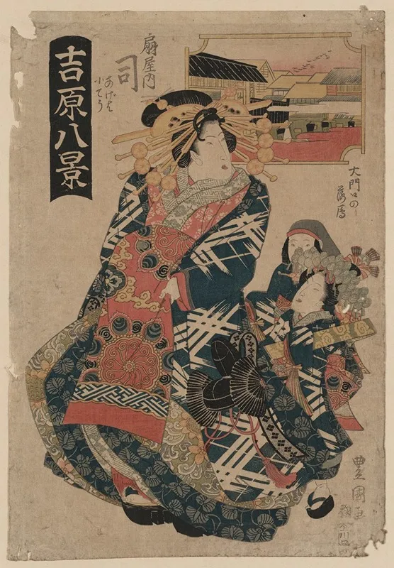 Omonguchi No Rakugan Ogiya Uchi Tsukasa Wall Art by Toyokuni Utagawa - High-Resolution Digital Print