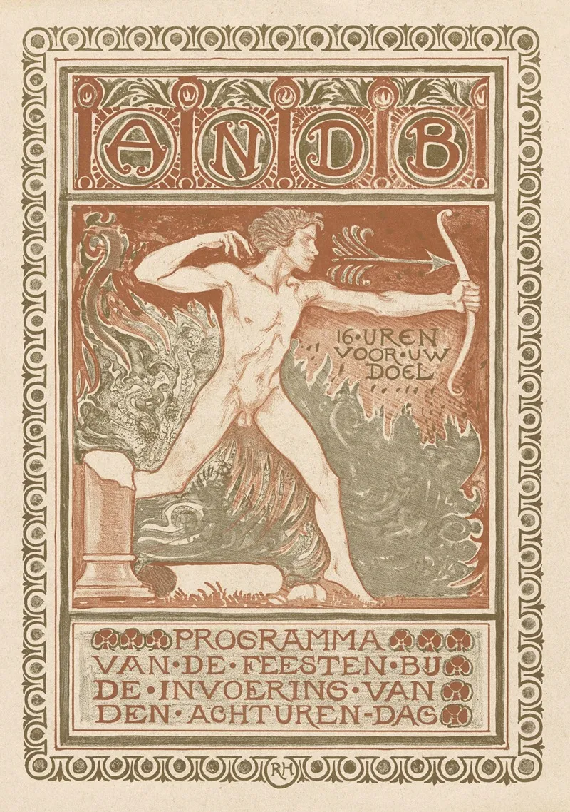 Omslagontwerp Voor Feestprogramma Van De Algemene Nederlandse Diamantbewerkersbond Bij De Invoering Van De Achturendag Wall Art by Richard Nicolaüs Roland Holst - High-Resolution Digital Print