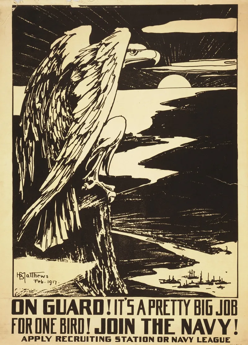 On Guard Its A Pretty Big Job For One Bird Join The Navy Wall Art by H. B. Matthews - High-Resolution Digital Print