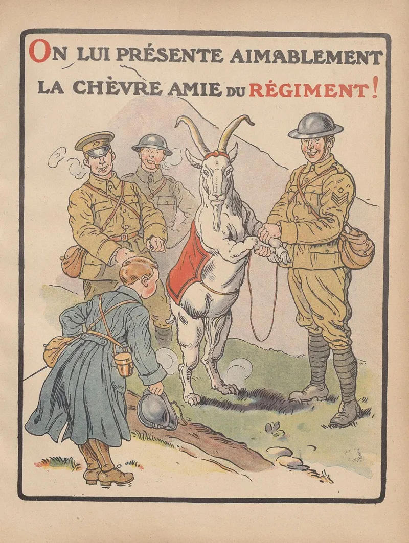 On Lui Presente Aimablement La Chevre Amie Du Regiment Wall Art by Henri Lanos - High-Resolution Digital Print