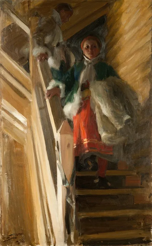 On The Attic Stairs Wall Art by Anders Zorn - High-Resolution Digital Print