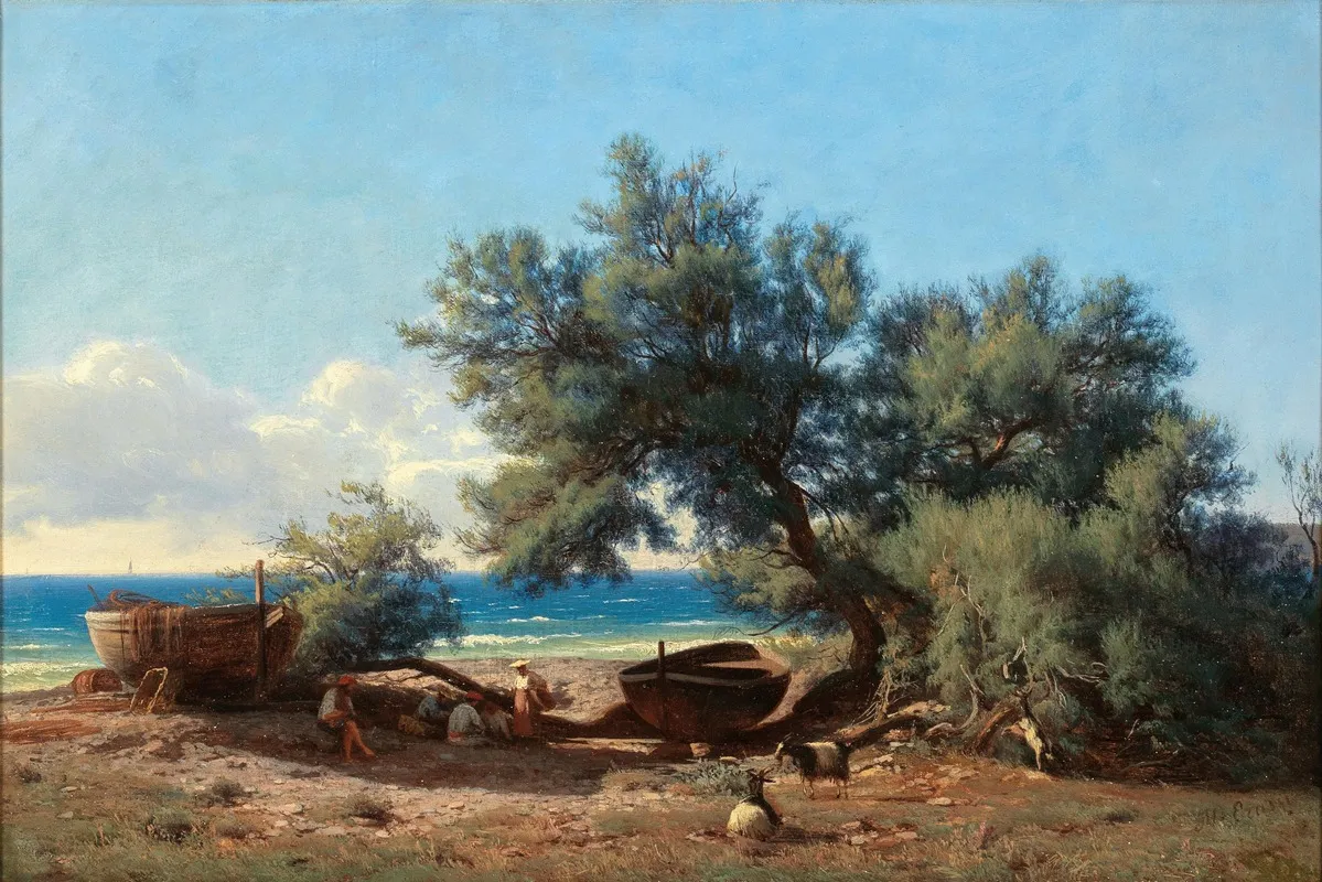 On The Coast In Italy Wall Art by Mikhail Spiridonovich Erassi - High-Resolution Digital Print