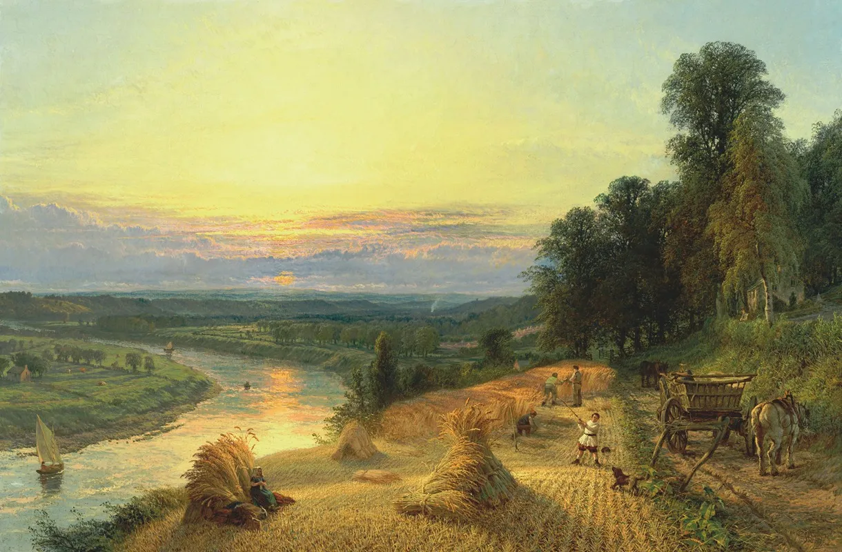 On The Ribble Near Preston Harvest Time Wall Art by Henry Dawson - High-Resolution Digital Print