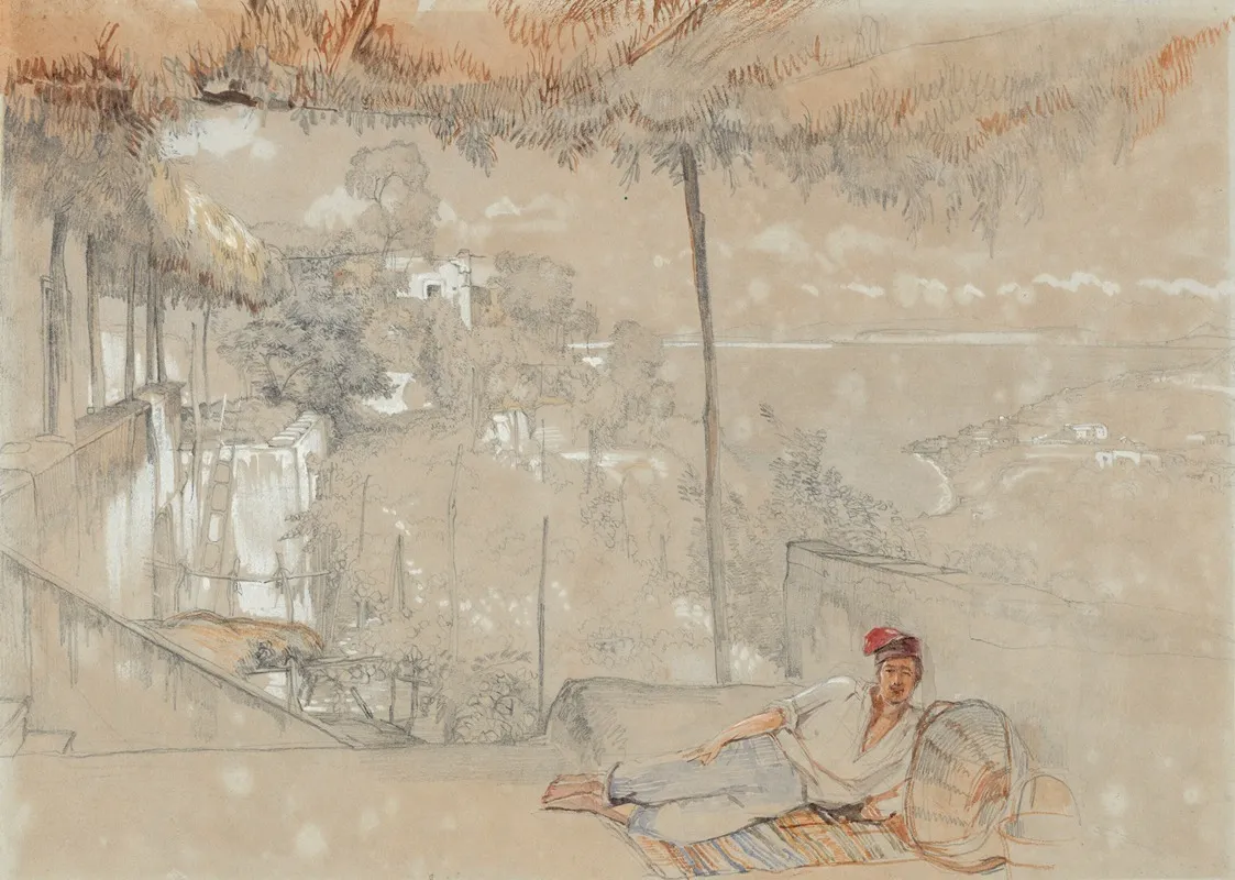 On The Terrace At Ischia Italy Wall Art by John Frederick Lewis - High-Resolution Digital Print