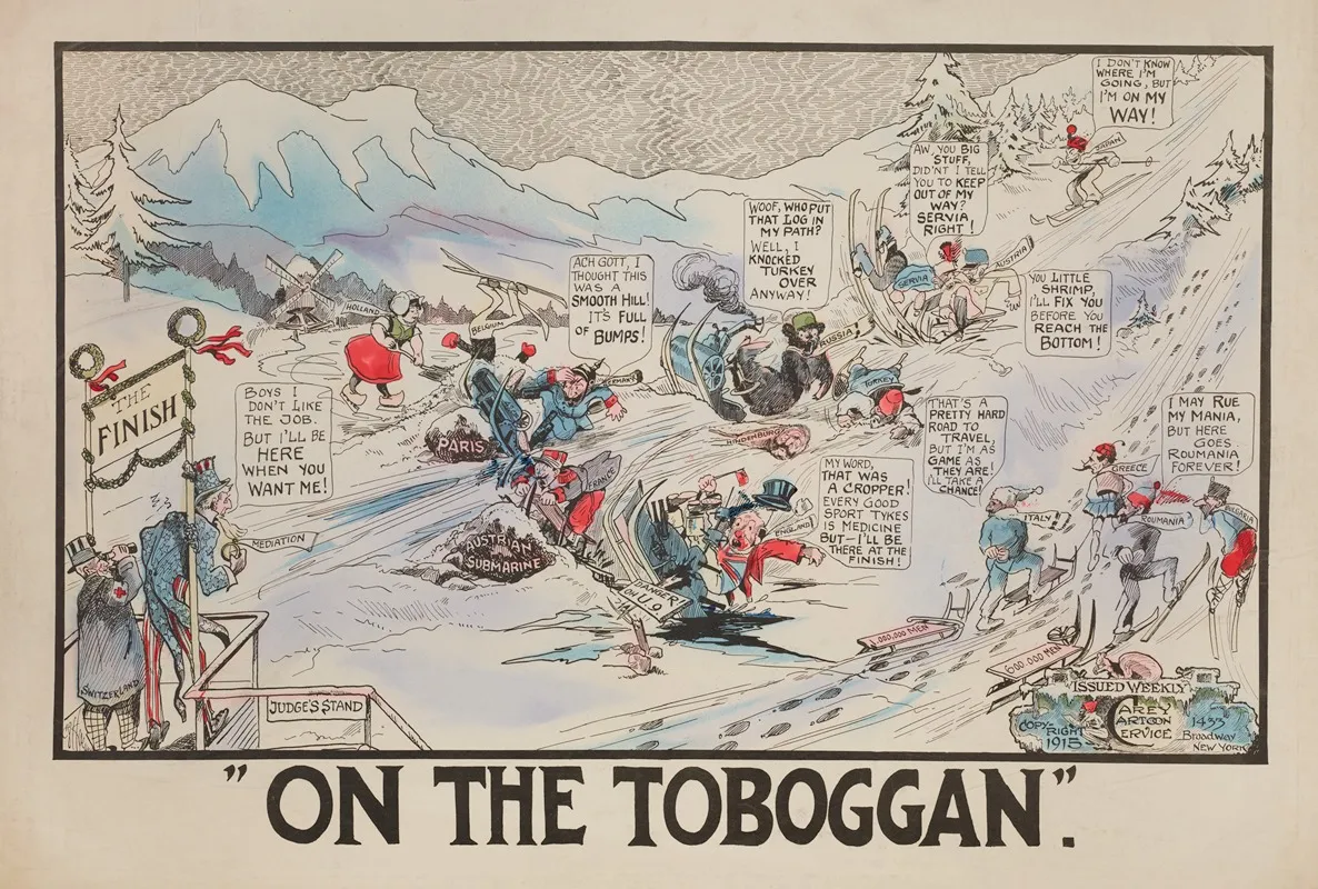 On The Toboggan Wall Art by Carey Cartoon Service - High-Resolution Digital Print