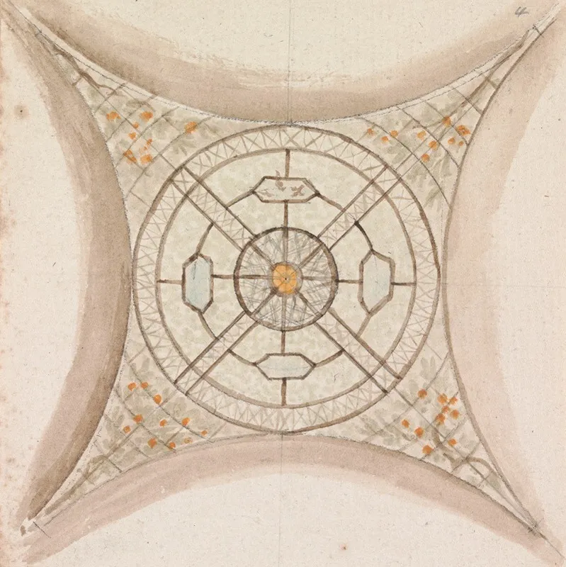 One Of Four Sketches Of Ceilings In The Vatican Gallery