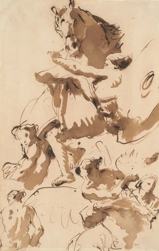 One Of The Hours Holding The Bridle Of A Horse Of The Sun And Other Figures Wall Art by Giovanni Battista Tiepolo - High-Resolution Digital Print