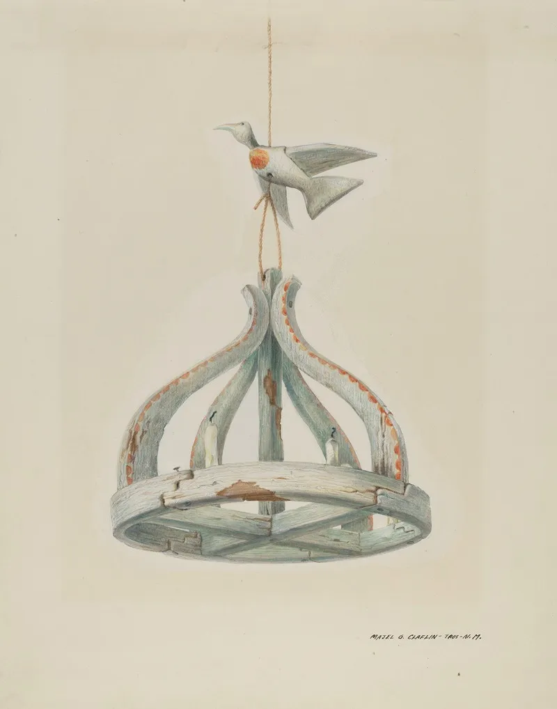 One Painted Wooden Candelabrum With Dove