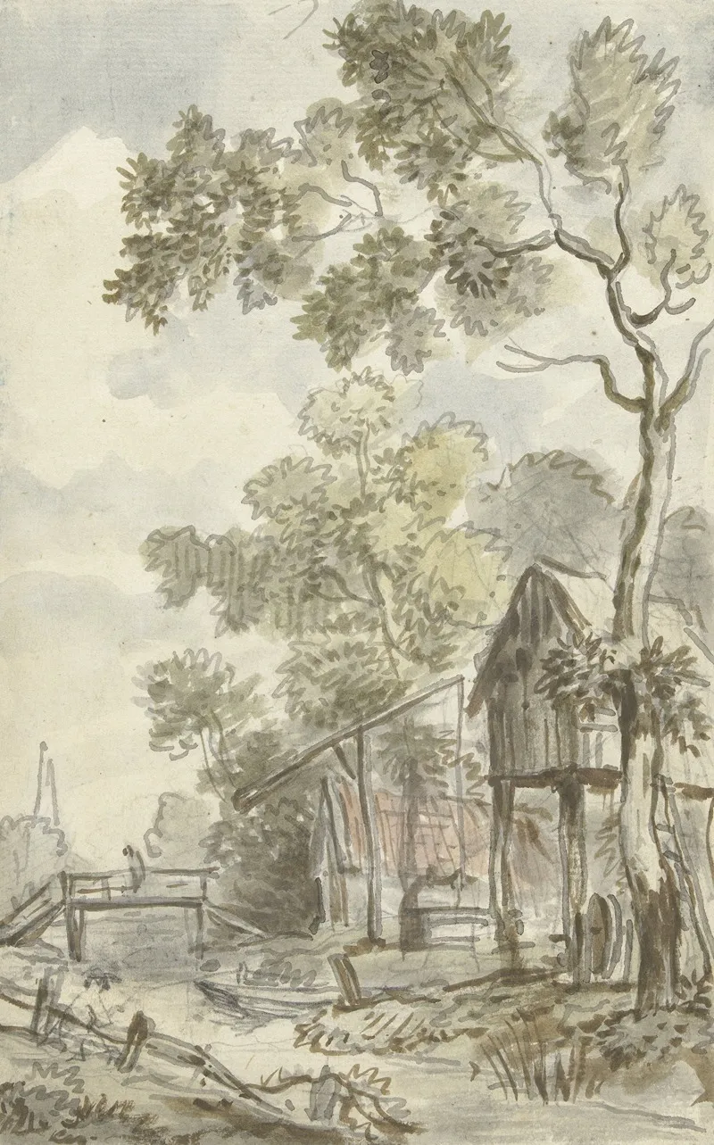 Ontwerp Voor Behangselschildering Met Hollands Landschap