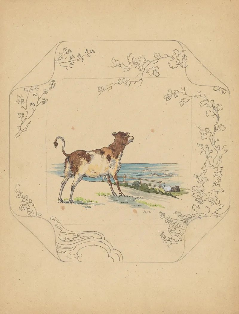 Ontwerp Voor Bord Van Het Model Square Met Koeien Aan Zee Wall Art by Albert Louis Dammouse - High-Resolution Digital Print