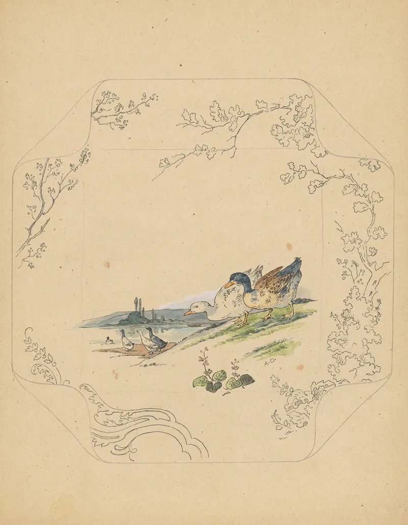 Ontwerp Voor Bord Van Het Model Square Met Zes Ganzen Wall Art by Albert Louis Dammouse - High-Resolution Digital Print