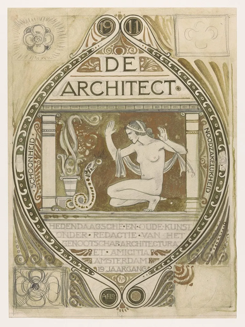 Ontwerp Voor De Omslag Van De Architect Wall Art by Richard Nicolaüs Roland Holst - High-Resolution Digital Print
