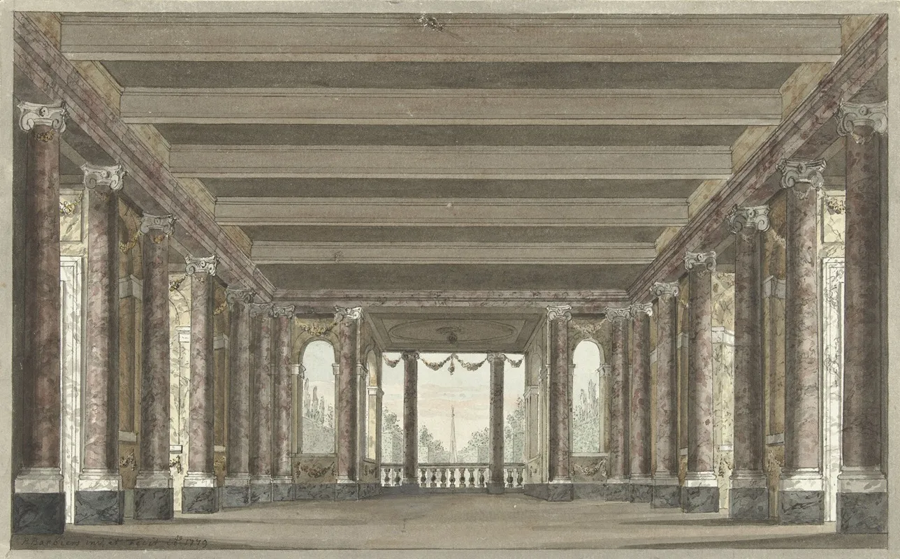 Ontwerp Voor Een Toneeldecor Van Een Zuilengalerij Met Loggia Wall Art by Pieter Barbiers - High-Resolution Digital Print