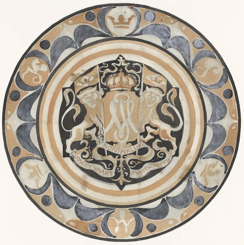 Ontwerp Voor Gedenkbord Van De Kpm Bij De Geboorte Van Prinses Juliana In 1909