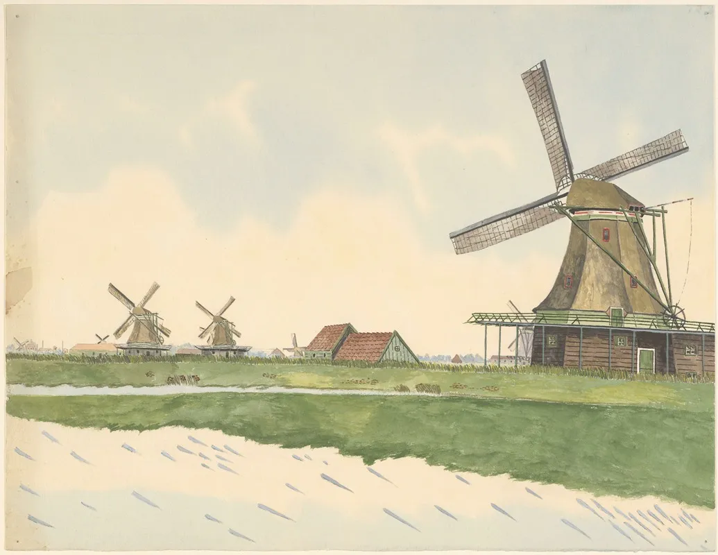 Op De Voorgrond Rechts Doppenmolen De Prolpot Aan De Hemmes Op De Achtergrond Links Twee Andere Molens Wall Art by Johannes Nicolaas Eijman - High-Resolution Digital Print