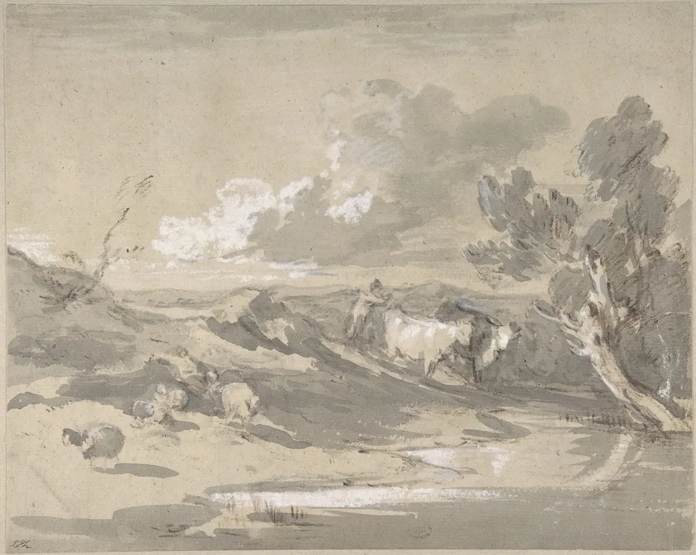 Open Landscape With Herdsman Cows And Sheep Wall Art by Thomas Gainsborough - High-Resolution Digital Print