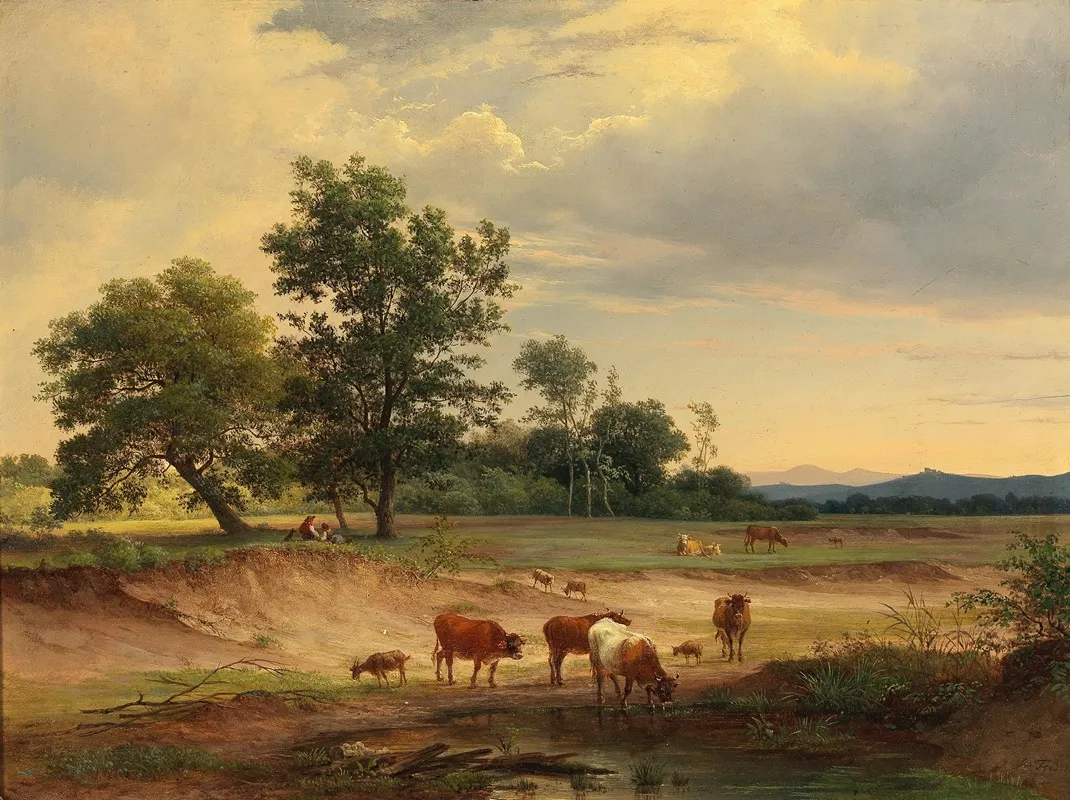 Open Landscape With Herdsman Resting Near Modling Wall Art by Josef Feid - High-Resolution Digital Print