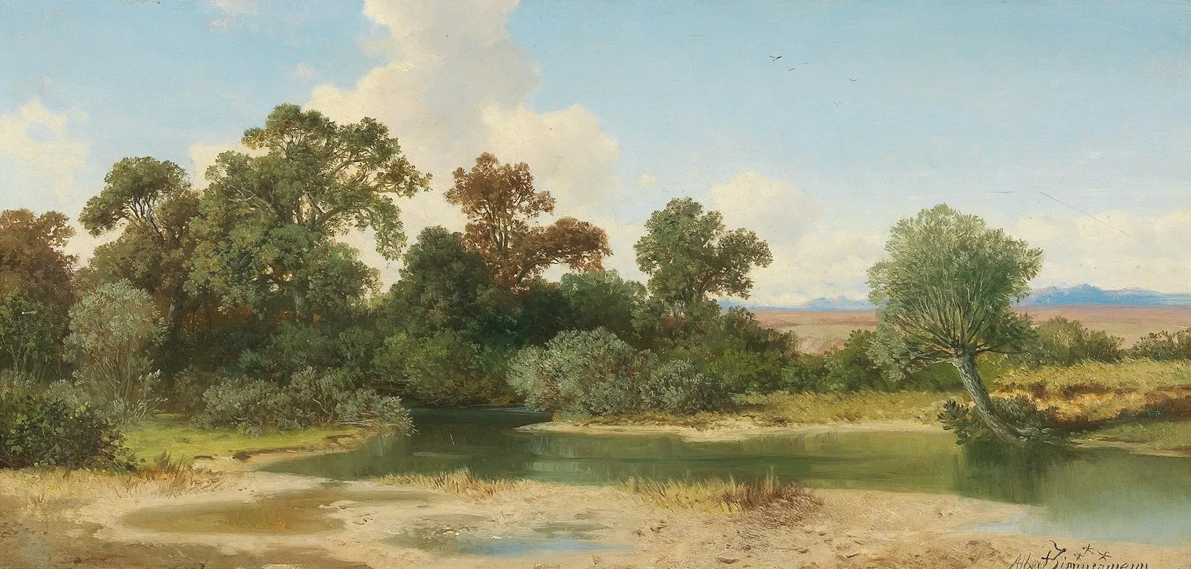 Open Landscape With The Alpine Foothills And Stream