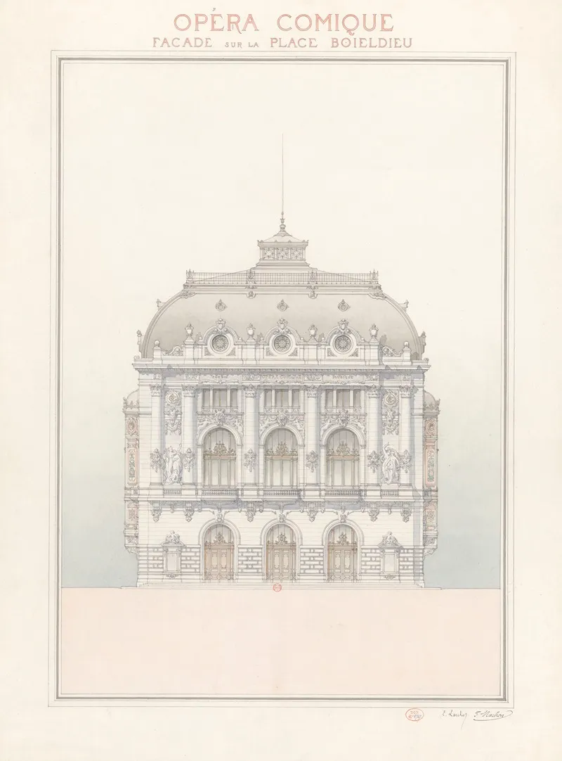 Opera Comique Facade Sur La Place Boieldieu Wall Art by Edouard Larché - High-Resolution Digital Print
