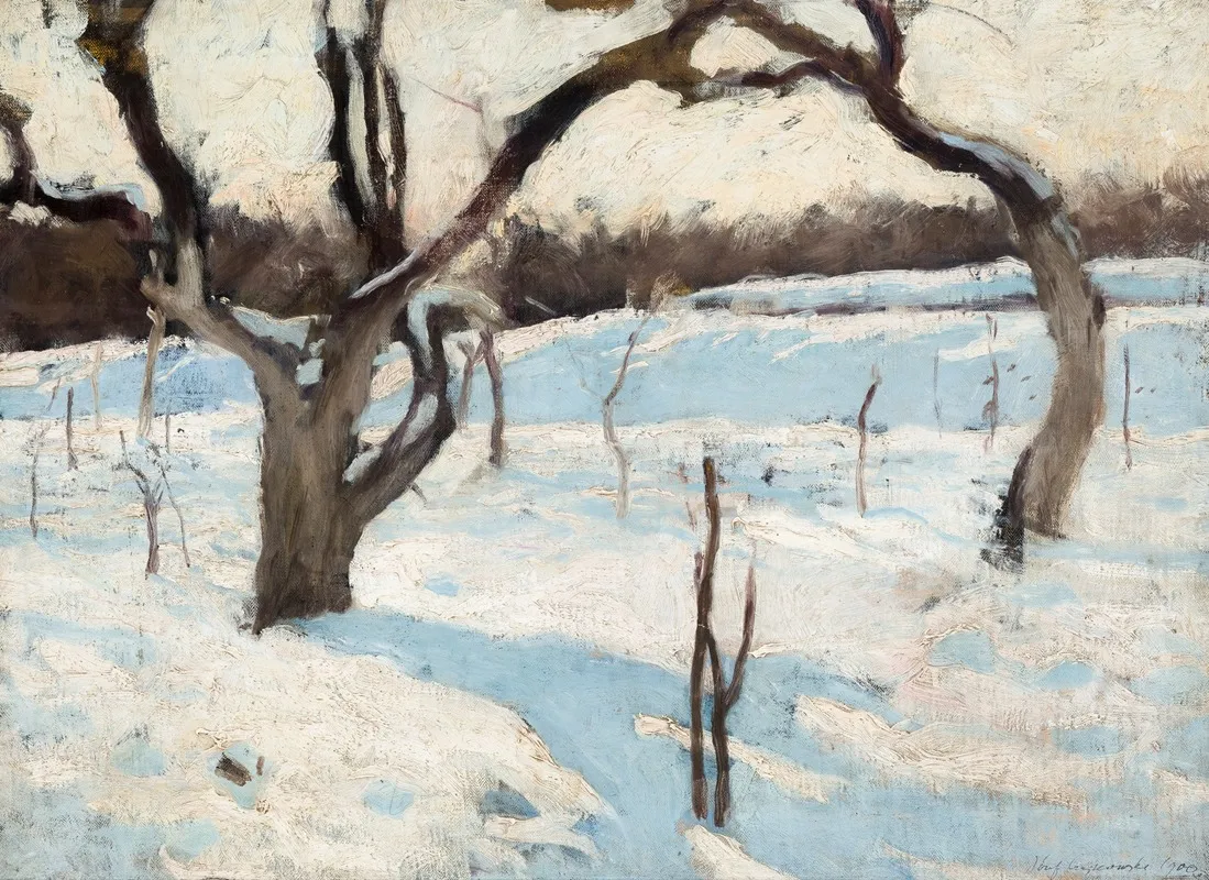 Orchard In Winter Wall Art by Józef Czajkowski - High-Resolution Digital Print