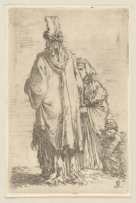 Oriental In Turban Seen From Behind With Two Women