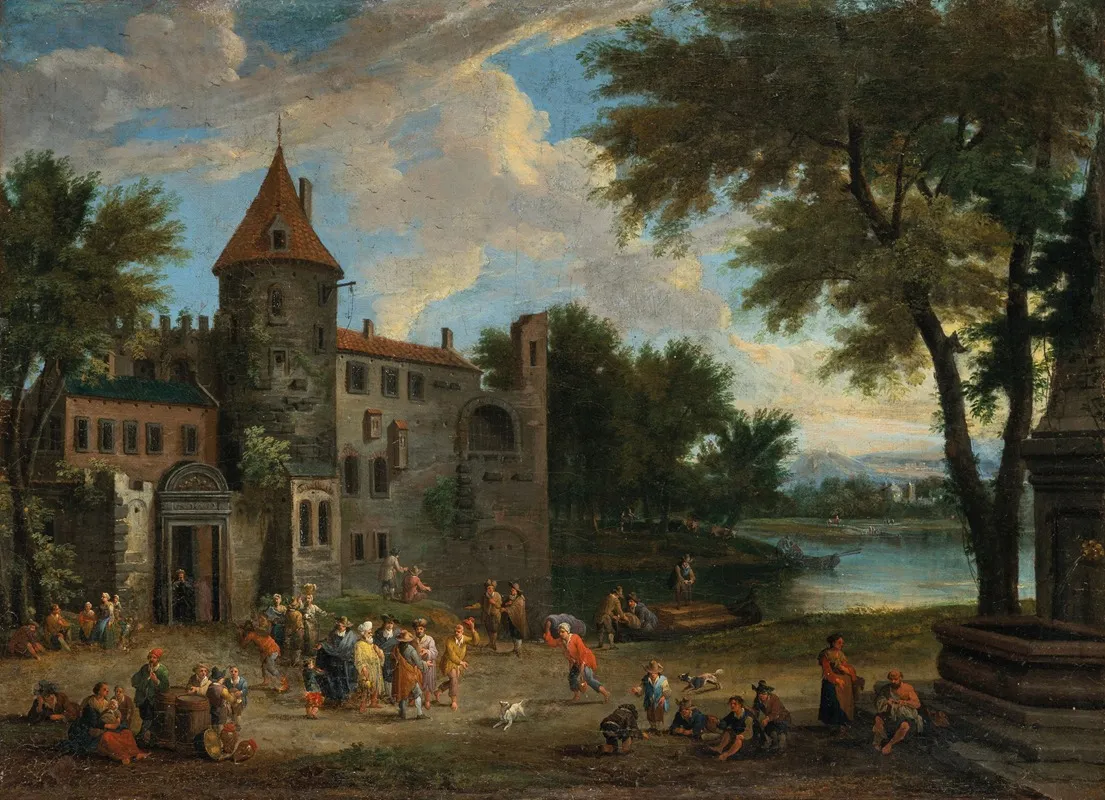 Oriental Merchants Outside A Castle Wall Art by Mathijs Schoevaerdts - High-Resolution Digital Print
