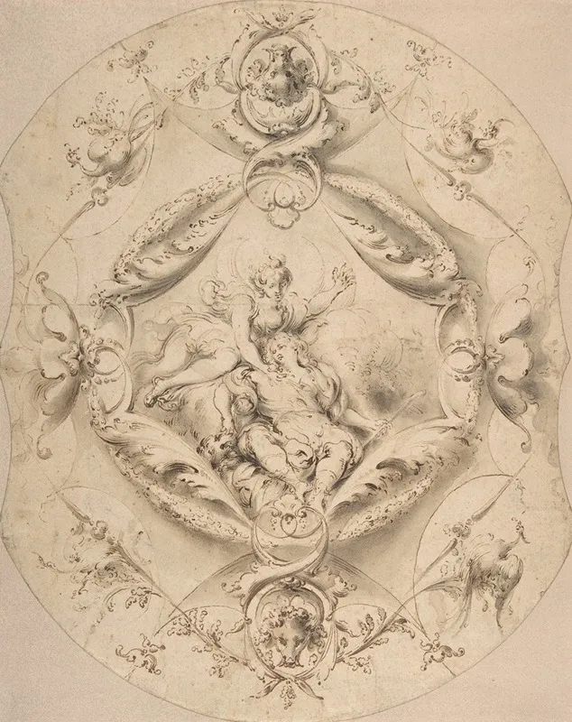Ornamental Design With Diana And Endymion In A Central Cartouche Wall Art by Jacob Denys - High-Resolution Digital Print