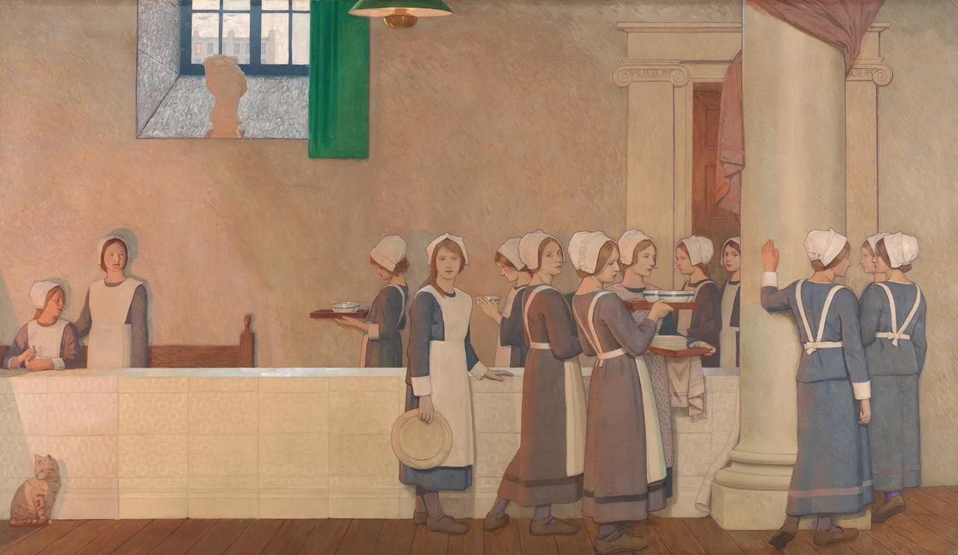 Orphan Girls In The Refectory Of A Hospital Proceeding To Their Place At The Table Wall Art by Frederick Cayley Robinson - High-Resolution Digital Print