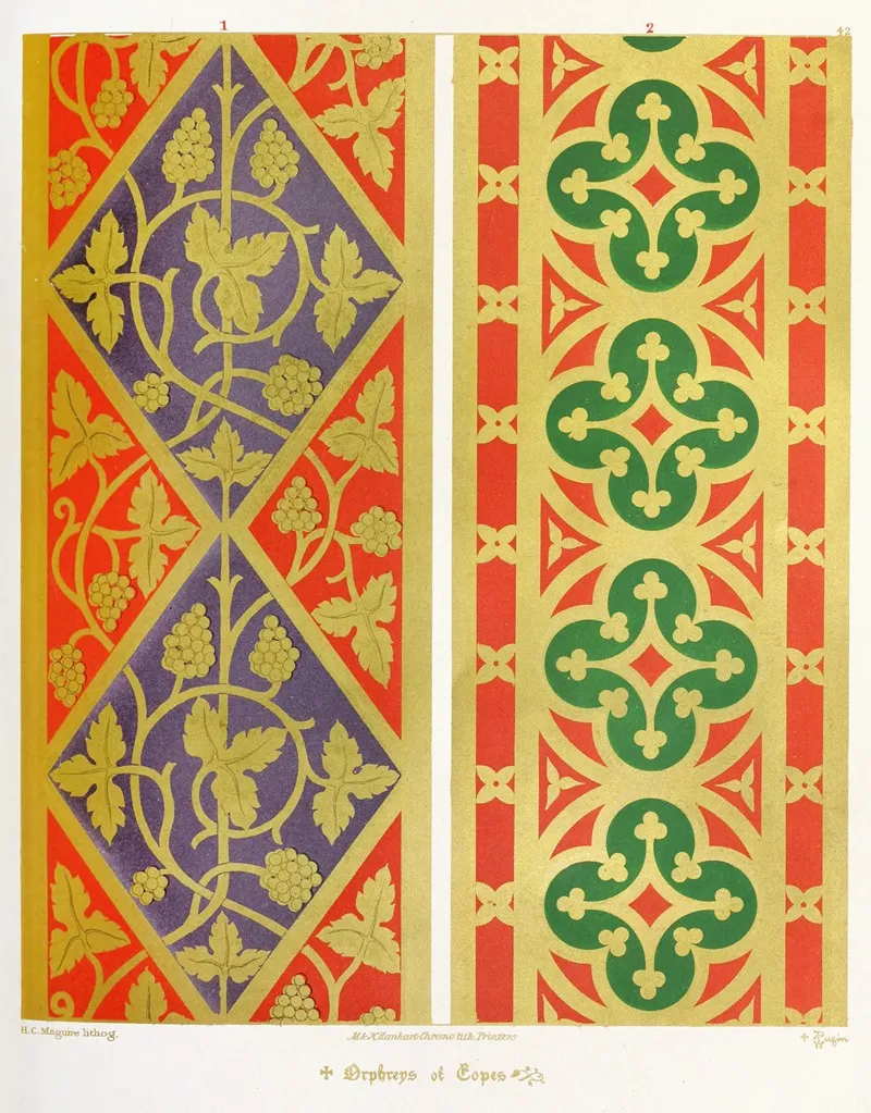Orphreys Of Copes 1 The Vine 2 Crosses Flory In Quatrefoils Wall Art by Augustus Pugin - High-Resolution Digital Print