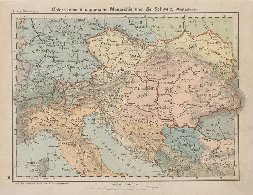 Osterreichisch Ungarische Monarchie Und Die Schweiz Staatenkarte Wall Art by Henry Lange - High-Resolution Digital Print