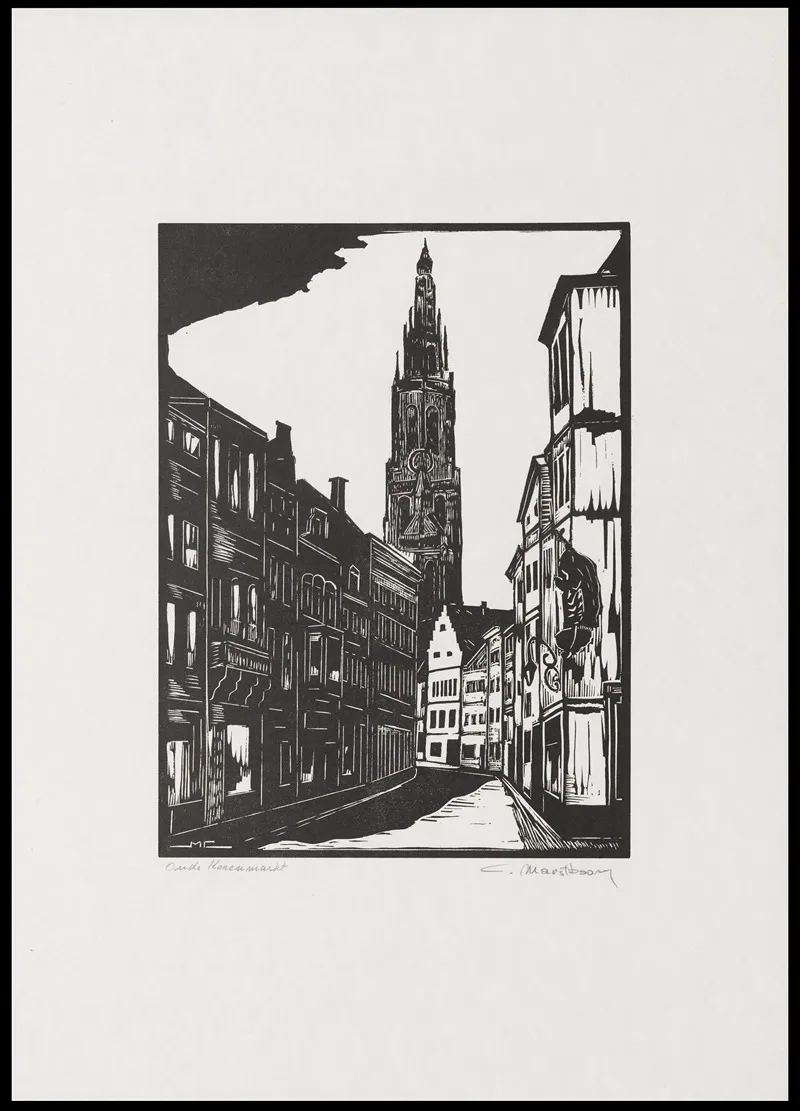 Oude Korenmarkt Te Antwerpen Met Een Zicht Op De Toren Van De Kathedraal Wall Art by C. Marstboom - High-Resolution Digital Print