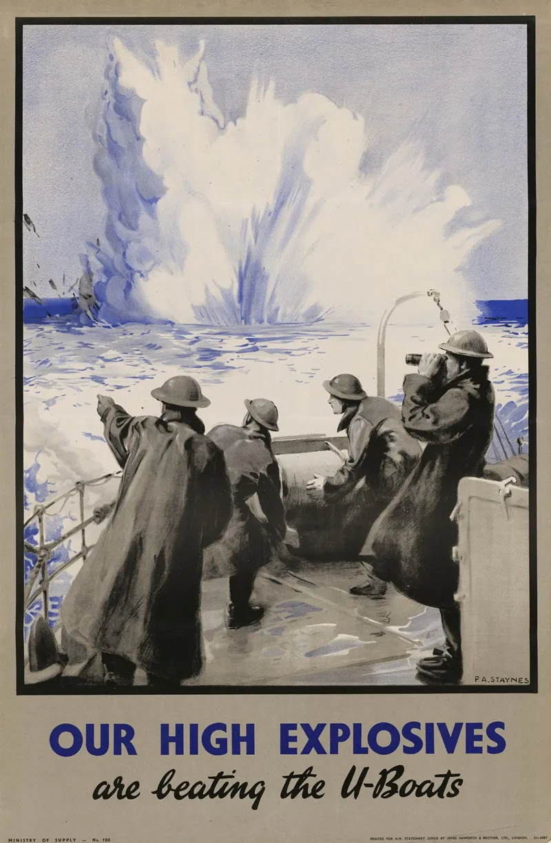 Our High Explosives Are Beating The U Boats Wall Art by Percy Angelo Staynes - High-Resolution Digital Print