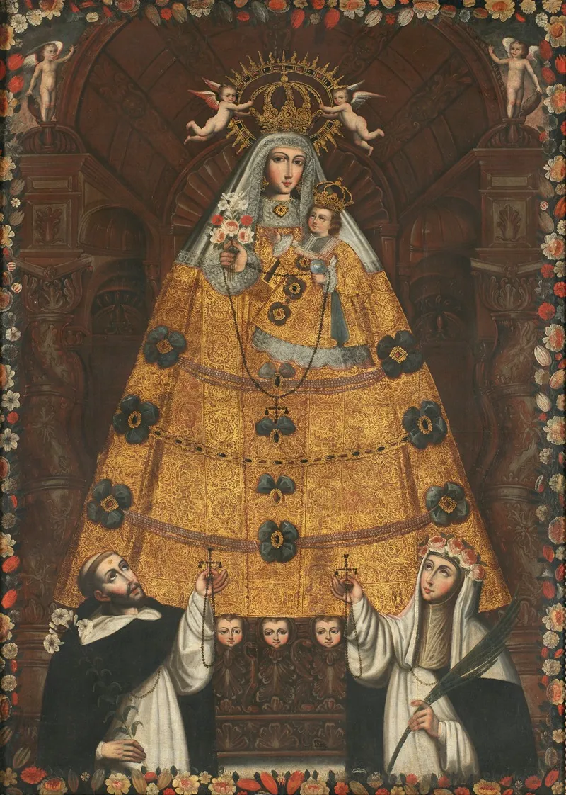 Our Lady Of The Rosary With Saint Dominic And Saint Rose Wall Art by Cusco School - High-Resolution Digital Print