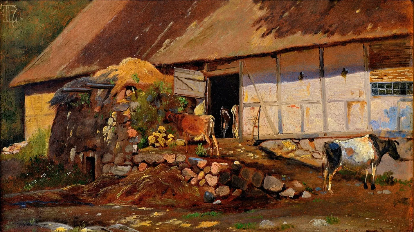 Outside The Cowshed Wall Art by Johan Thomas Lundbye - High-Resolution Digital Print