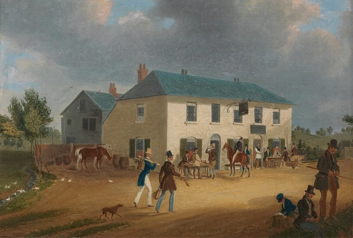 Outside The Pike And Anchor Inn At Ponders End Middlesex Wall Art by James Pollard - High-Resolution Digital Print