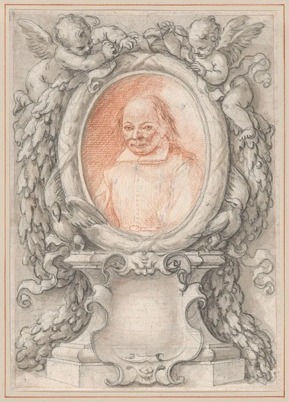 Oval Portrait Of A Man In An Elaborate Frame With A Cartouche Wall Art by Antonino Grano - High-Resolution Digital Print