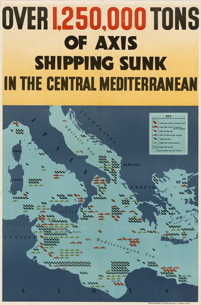 Over 1250000 Tons Of Axis Shipping Sunk In The Central Mediterranean Wall Art by Anonymous - High-Resolution Digital Print
